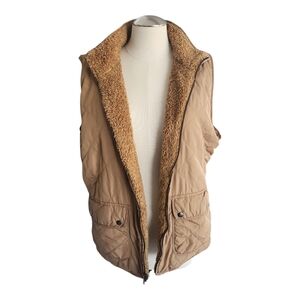 Eden Ruth Reversible Quilted Sherpa Vest Tan Brown Size XL Cozy Outdoor Layer